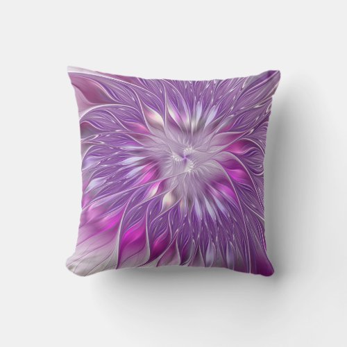 Pink Purple Flower Passion Abstract Fractal Art Throw Pillow