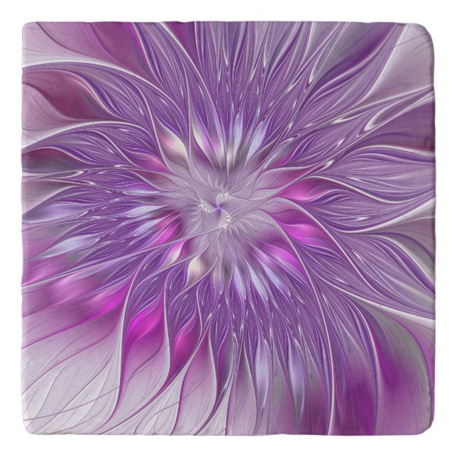 Pink Purple Flower Passion Abstract Fractal Art Trivet (Front)