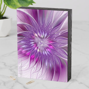 Pink Purple Flower Passion Abstract Fractal Art Wooden Box Sign