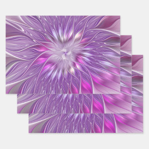 Pink Purple Flower Passion Abstract Fractal Art Wrapping Paper Sheets
