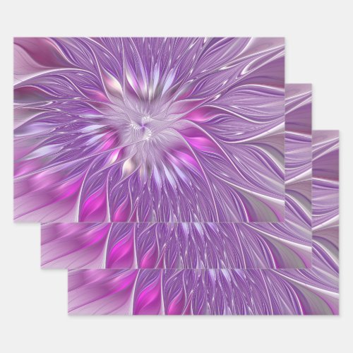 Pink Purple Flower Passion Abstract Fractal Art Wrapping Paper Sheets