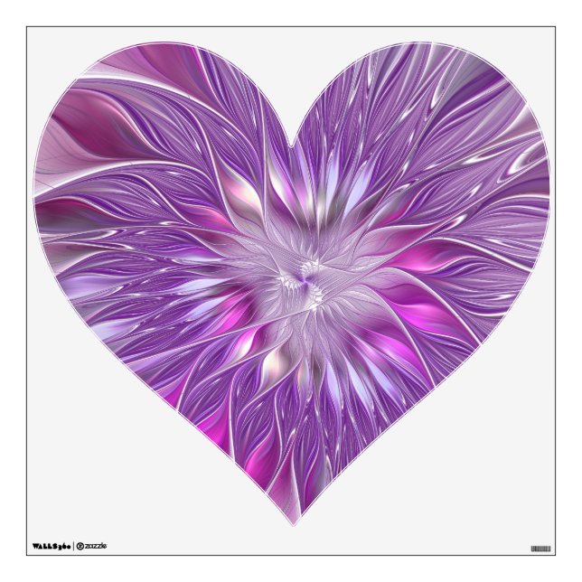 Pink Purple Flower Passion Abstract Fractal Heart Wall Decal (Front)