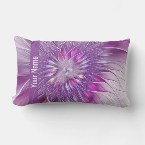 Pink Purple Flower Passion Abstract Fractal Name Lumbar Pillow