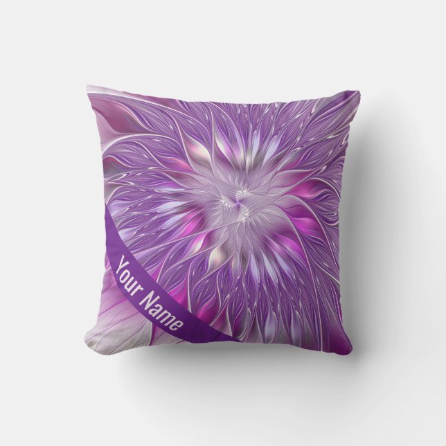 Pink Purple Flower Passion Abstract Fractal Name Throw Pillow (Front)
