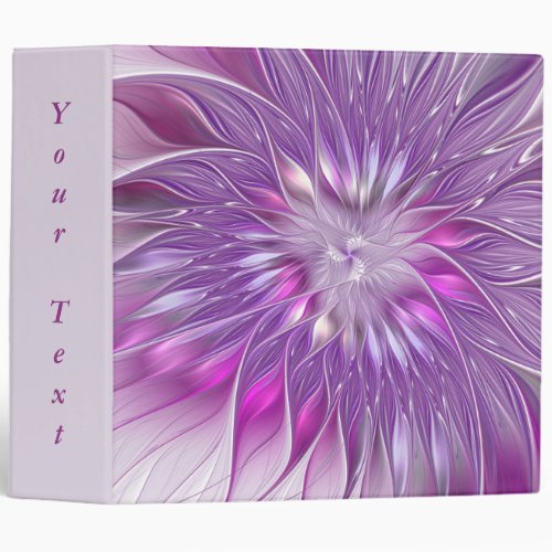 Pink Purple Flower Passion Abstract Fractal Text 3 Ring Binder