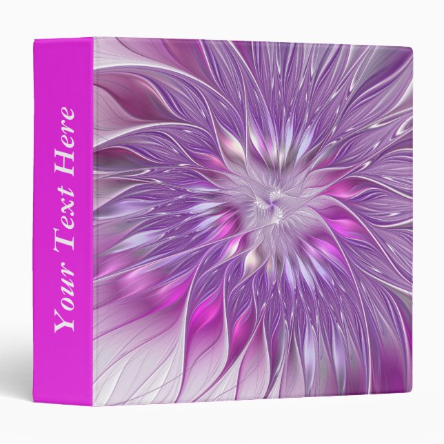 Pink Purple Flower Passion Abstract Fractal Text 3 Ring Binder (Front/Spine)