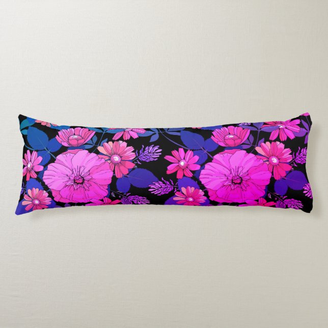 Pink & Purple Flower Print Body Pillow (Front)