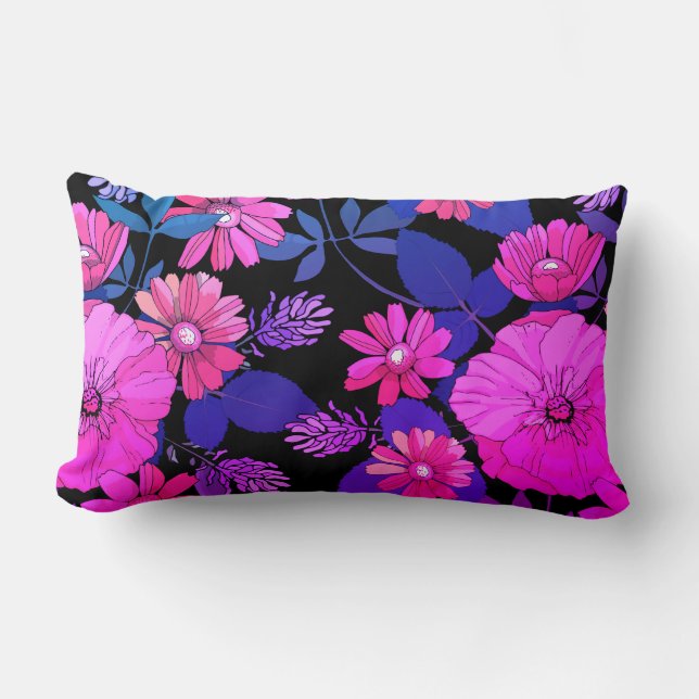 Pink & Purple Flower Print Lumber Pillow (Front)