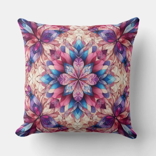 Pink  Purple Flower Seamless Mandala Pattern 2 Throw Pillow