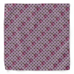 Pink purple flowers and black polka dots bandana