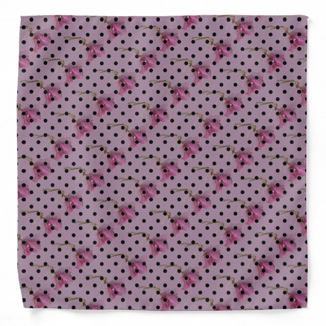 Pink purple flowers and black polka dots bandana (Front)