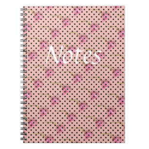 Pink purple flowers and black polka dots notebook