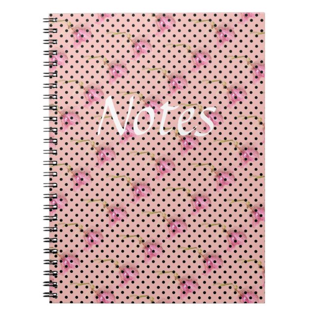Pink purple flowers and black polka dots notebook (Front)