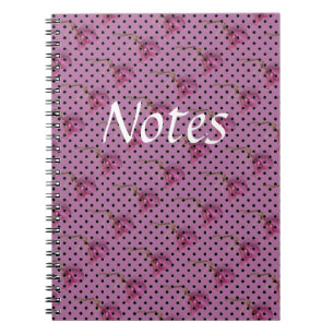 Pink purple flowers and black polka dots notebook