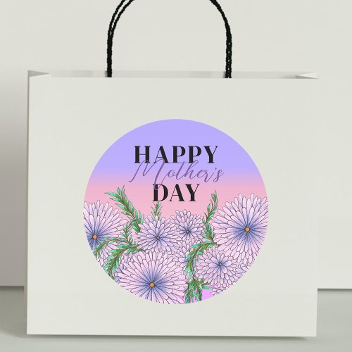Pink Purple Flowers and Green Leaves Mothers Day Classic Round Sticker