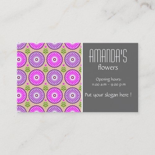 Pink purple flowers and leaves Business Card
