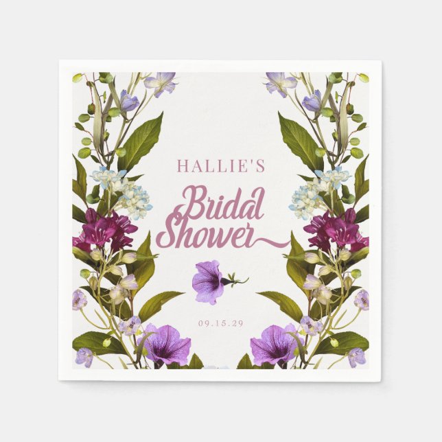 Pink Purple Flowers |  Bloom Bridal Shower Napkins (Front)