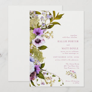 Pink Purple Flowers Bloom Wedding Invitation