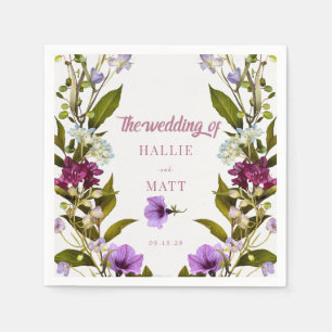 Pink Purple Flowers Bloom Wedding Napkins