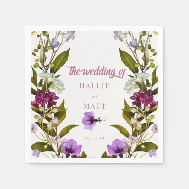 Pink Purple Flowers |  Bloom Wedding  Napkins (Front)