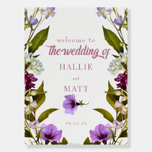 Pink Purple Flowers    Bloom Wedding Welcome Sign