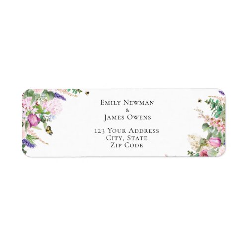 Pink Purple Flowers  Butterflies Address  Label