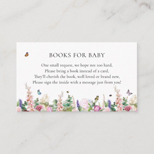 Pink Purple Flowers  Butterflies  Books for Baby Enclosure Card