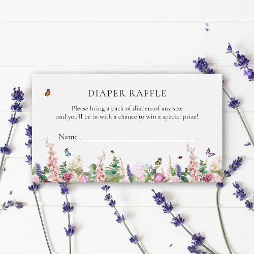 Pink Purple Flowers  Butterflies  Diaper Raffle Enclosure Card
