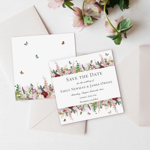 Pink Purple Flowers Butterflies  Save the Date