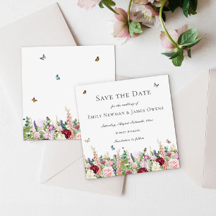 Pink Purple Flowers & Butterflies Save the Date