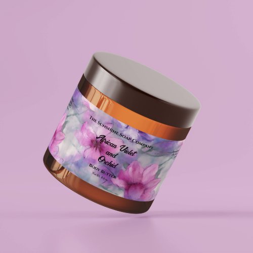 Pink  Purple Flowers Cosmetics Jar Label