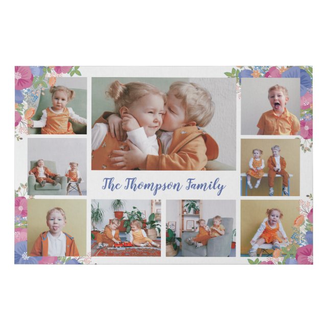 Pink Purple Flowers Family Nine Photo Collage Faux Canvas Print (Front)