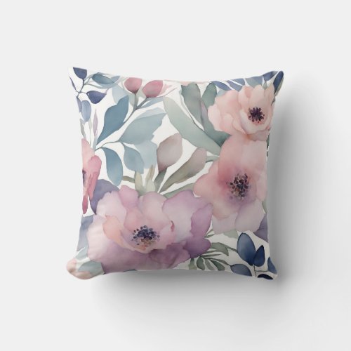 Pink Purple Flowers Floral Design Throw Pillow