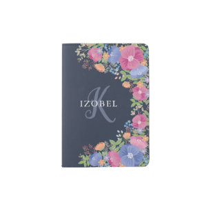 Pink & Purple Flowers Monogram Passport Holder