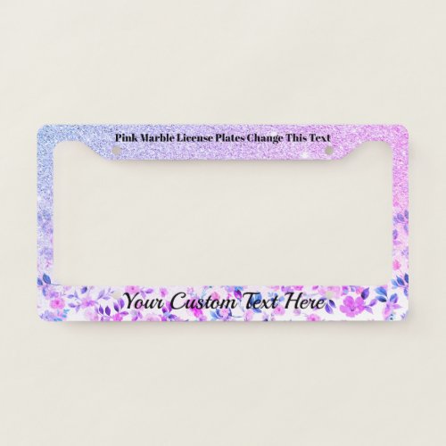 Pink Purple Flowers Sparkle Bling License Plate Frame