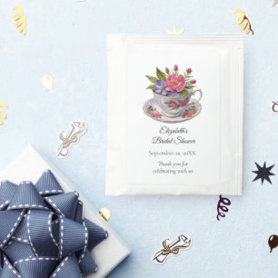 Pink Purple Flowers Tea Cup Bridal Shower Bag Drink Mix