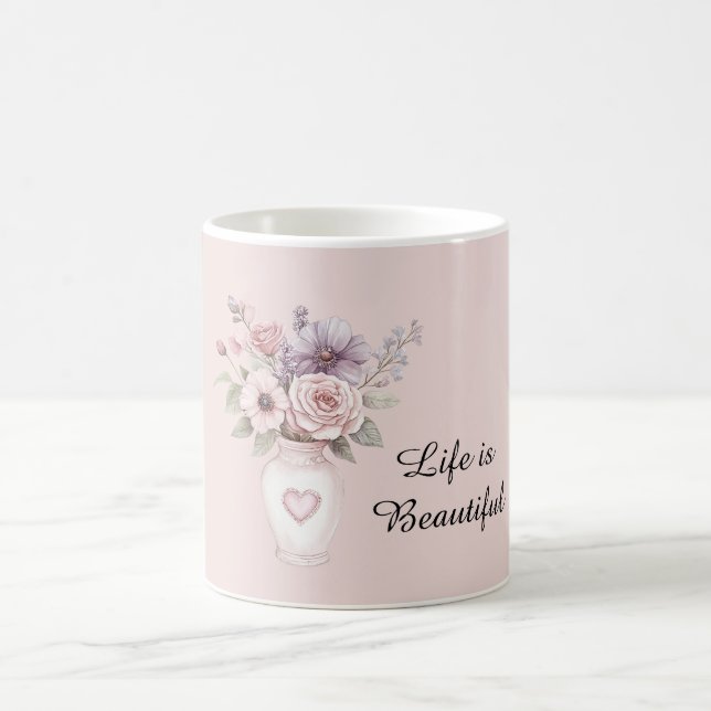 Pink Purple Flowers Vase Coffee Mug (Center)
