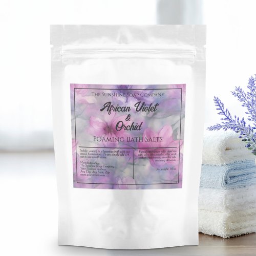 Pink  Purple Flowers Waterproof Bath Salts Label