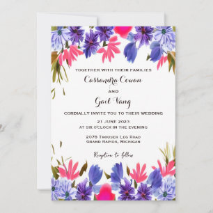 Pink Purple Flowers Wedding invitation