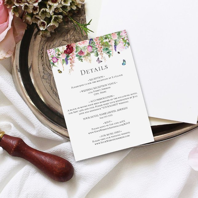 Pink Purple Flowers with Butterflies Enclosure Card (Creator Uploaded)