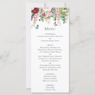 Pink Purple Flowers with Butterflies Menu Card