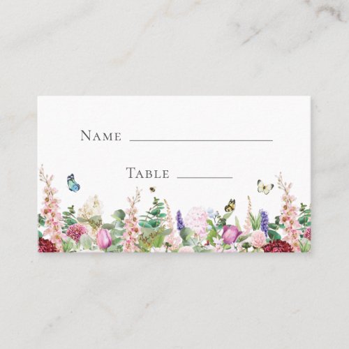 Pink Purple Flowers with Butterflies Place Card