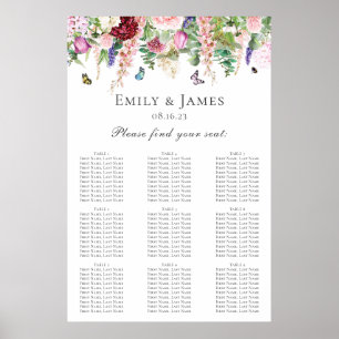 Pink Purple Flowers with Butterflies Seating Chart