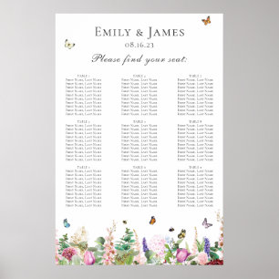 Pink Purple Flowers with Butterflies Seating Chart