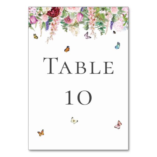 Pink Purple Flowers with Butterflies  Table Number