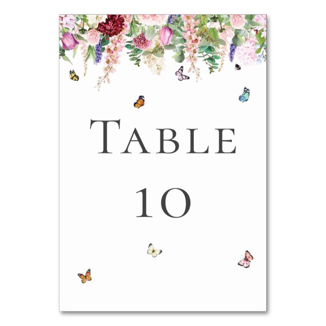 Pink Purple Flowers with Butterflies  Table Number (Front)