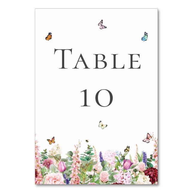 Pink Purple Flowers with Butterflies  Table Number (Front)