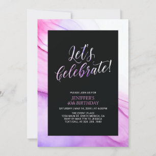 Pink & Purple Fluid Texture 40th Women Birthday Invitation