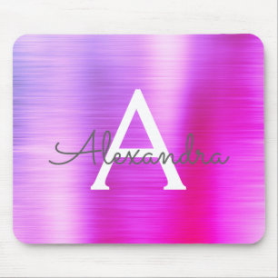 Pink Purple Foil Monogram Name Mousepad