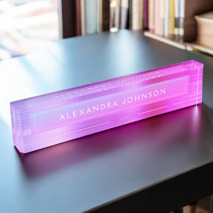 Pink Purple Foil   Professional Modern Desk Name Plate